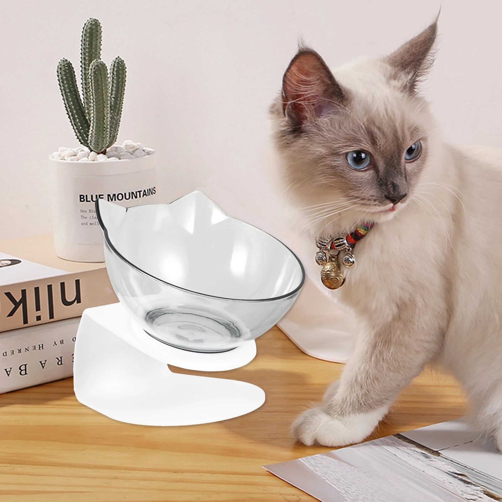 

Plastic Elevated Cat Feeding Bowl Tilted Pet Food Dog Feeder Drinking Eating Dry Wet Snacks Water Neck Protection Puppies
