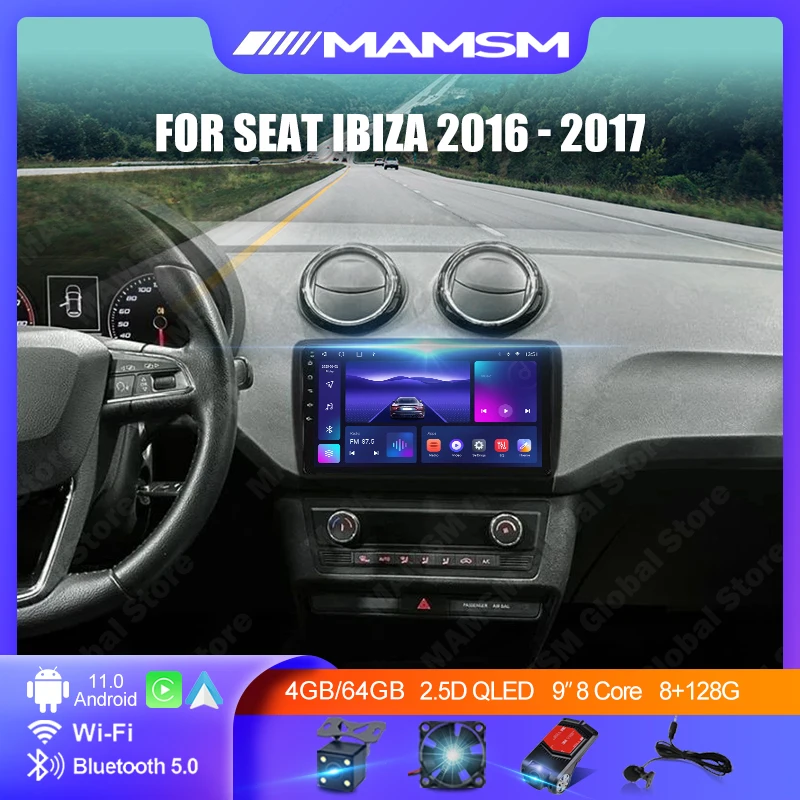 MAMSM Car Radio For SEAT IBIZA 6J 2016 2017 Multimedia 4G+WIFI BT DSP QLED Wireless Carplay Auto Car Stereo 2din DVD Head Unit
