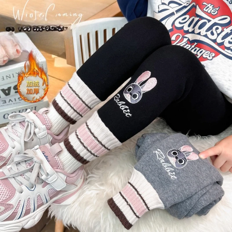 Thickened Fleece Children's Pants Girls Autumn Winter Warm Trousers Integrated Fleece Lined Base Layer Pants Casual Long Pants