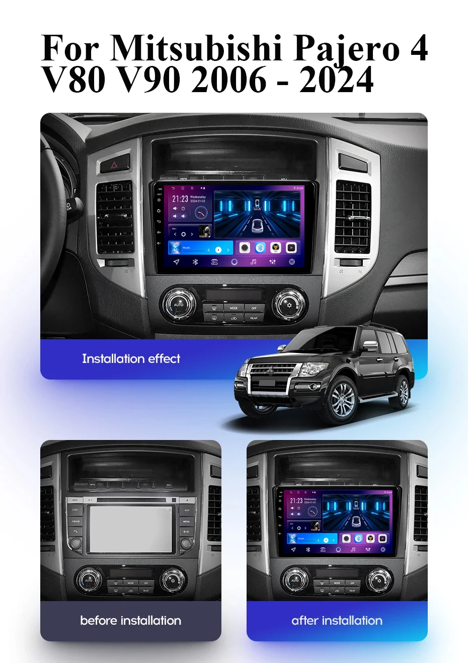 Android 14 Carplay For Mitsubishi Pajero 4 V80 V90 2006 - 2024 Auto Radio Stereo GPS Navigation Multimedia Player No 2din DVD BT