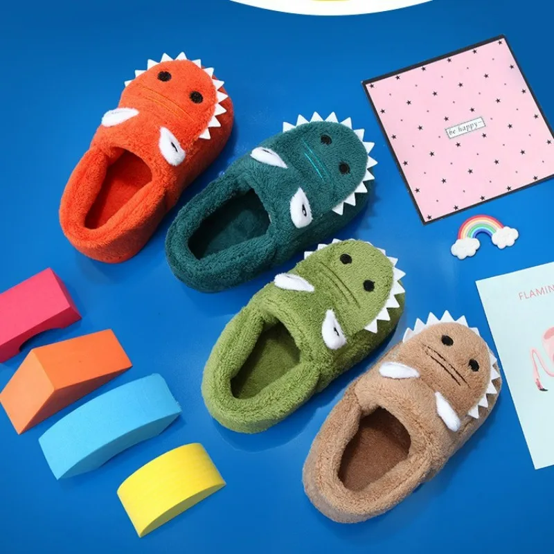 Kids Anti-slip Closed-back Fleece Warm Comfortable Cotton Slippers Non-slip Cartoon Home Shoes Winter Boys Slippers
