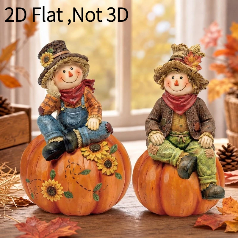 Autumn Harvest Pumpkin Scarecrow Desktop Decoration 2-piece Set Thanksgiving Sunflower Maple Leaf Home Desktop Decoration