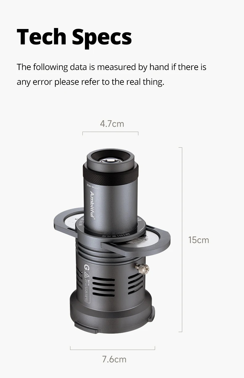 Ambitful AL20 Fotografie-Projektor-Aufsatz, Scheinwerfer, konischer Snoot, optischer Kondensator für Mini Bowens Godox Zhiyun INKEE – Detail 20