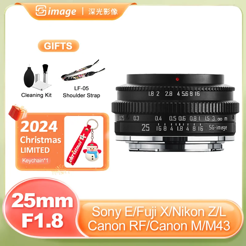 SG Image 25mm F1.8 Large Aperture Manual Lens for Sony E Nikon Z Canon R Sigma Leica L Canon EOS M M43 Fuji X R6 ZVE XT A6300