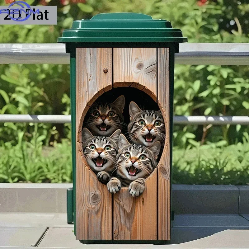 Trash Can Sticker  X  Cm Four Cats Hole Mouth Prober Theme Design Wall Sticker Decor Wallpaper Self-Adhesive Kitchen Tras