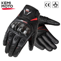 KEMIMOTO Leather Men's Retro Moto Gloves CE Carbon Protective Motorcycle Gloves Touch Screen Breathable For Summer Riding Adv