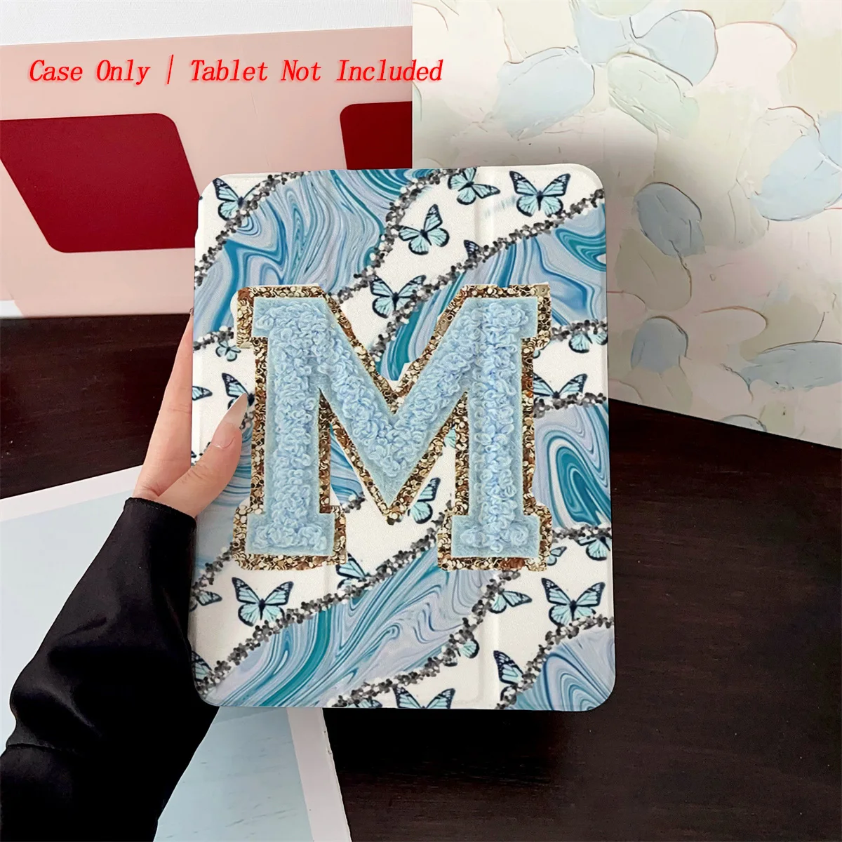 حافظة iPad بتصميم M كبير باللونين الأزرق والذهبي لهاتف Apple iPad Pro 12.9 Air 5 Mini 6 9th Gen غطاء نحيف مضاد للخدش