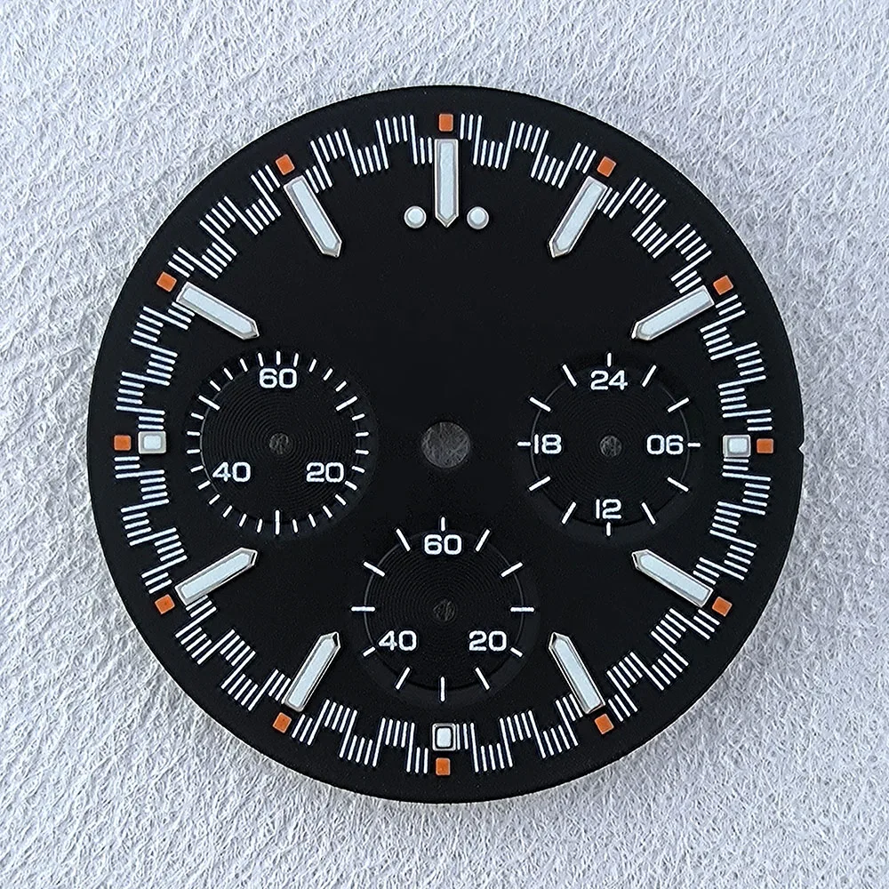 Panda Dial VK63 Chronograph Dial Custom Logo 32.5mm Green Glowing Dial 6 Pointers Fit VK63 Quartz Movement Watch Accessories