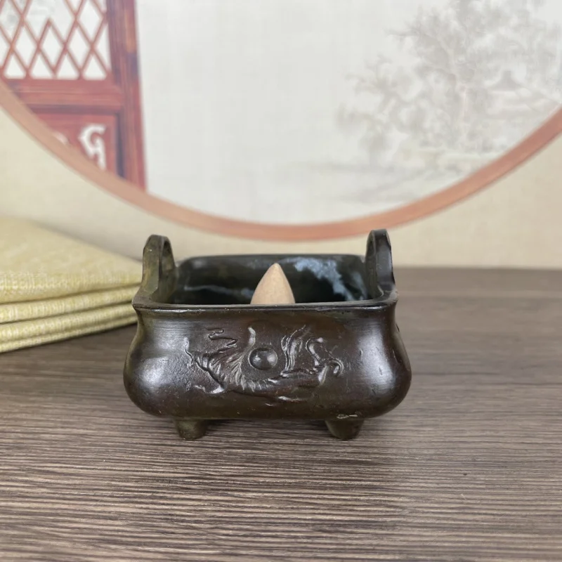 Four Beast Incense Burner Daming XuandeiFurnace Square Alloy Incense Burner Binaural Incense Burner Decoration