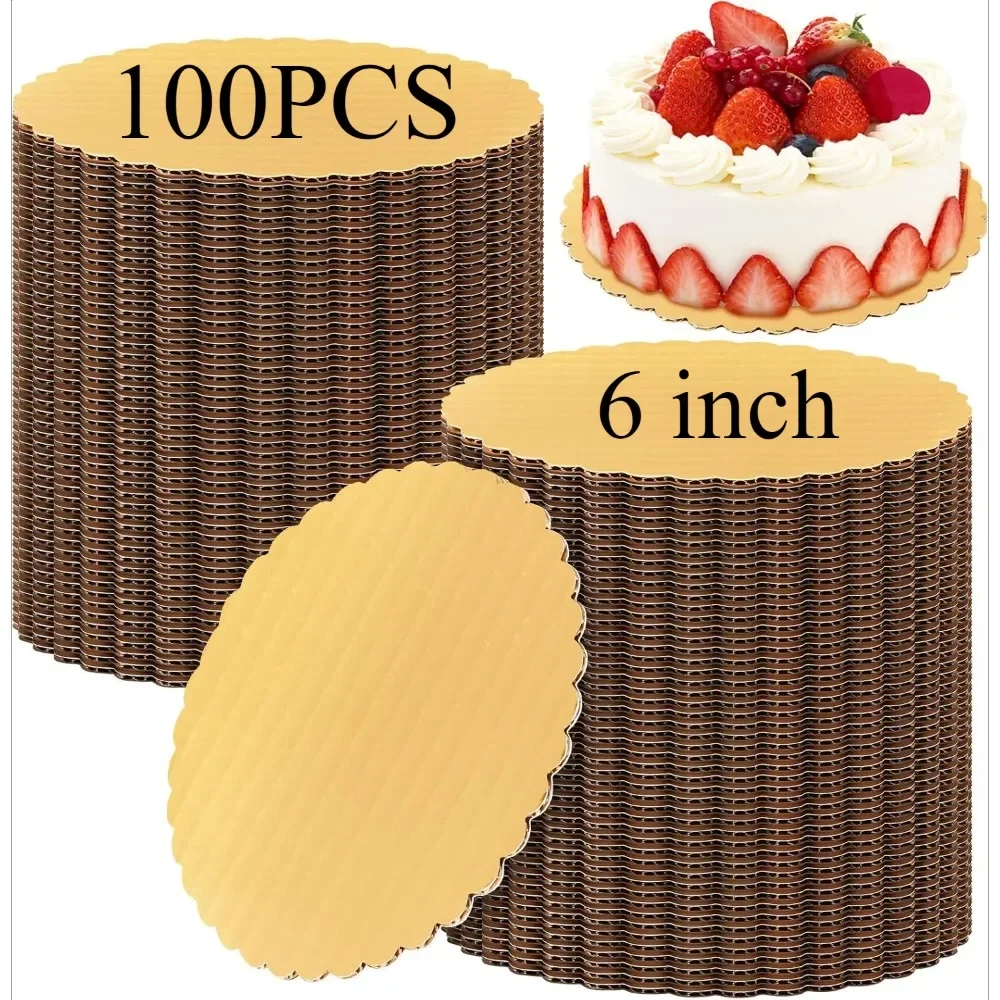 100PCS 6inch Gold Cake Boards Disposable Cake Circle Boards Grease Proof Tray Base for Baking Pastry Dessert Party Supplies