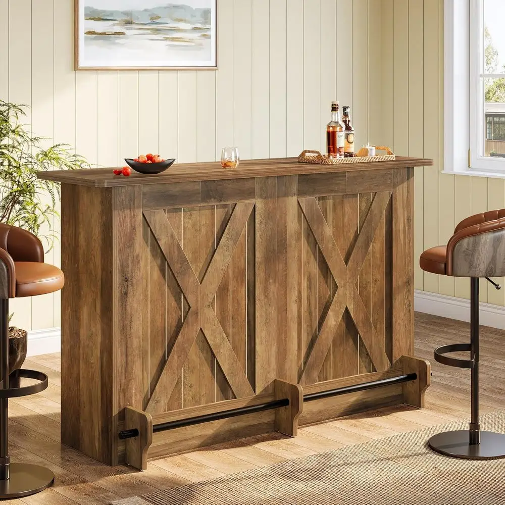 

63-Inch Bar Table, 2-Tier Bar Cabinet Height Pub Table with Footrest, Modern Coffee Cabinet for Home Kitchen, Large Home Unit Li