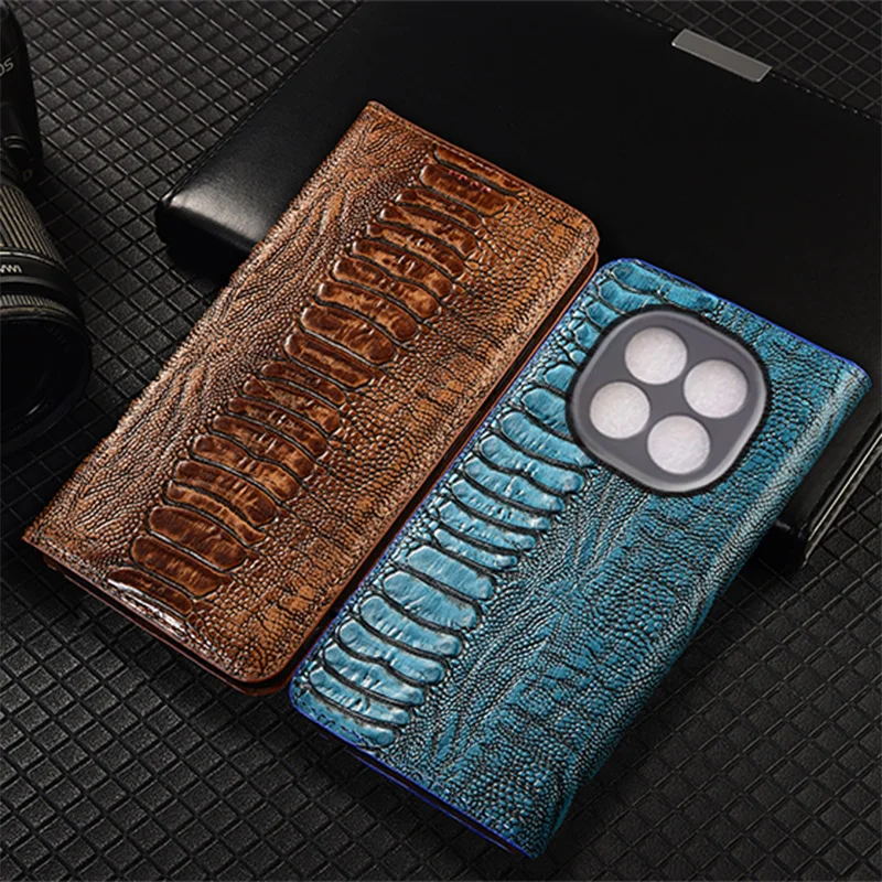 

Ostrich Pattern Genuine Leather Flip Case For Redmi Note 12 12S 13 14 14S 15 Pro Plus Turbo 4G 5G Cover Card Cases Scratch Proof