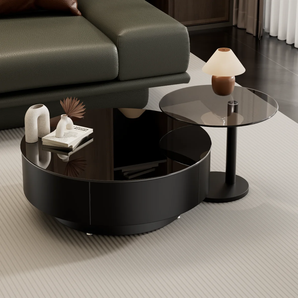 

Italian light luxury coffee table combination round tempered glass coffee table living room household side