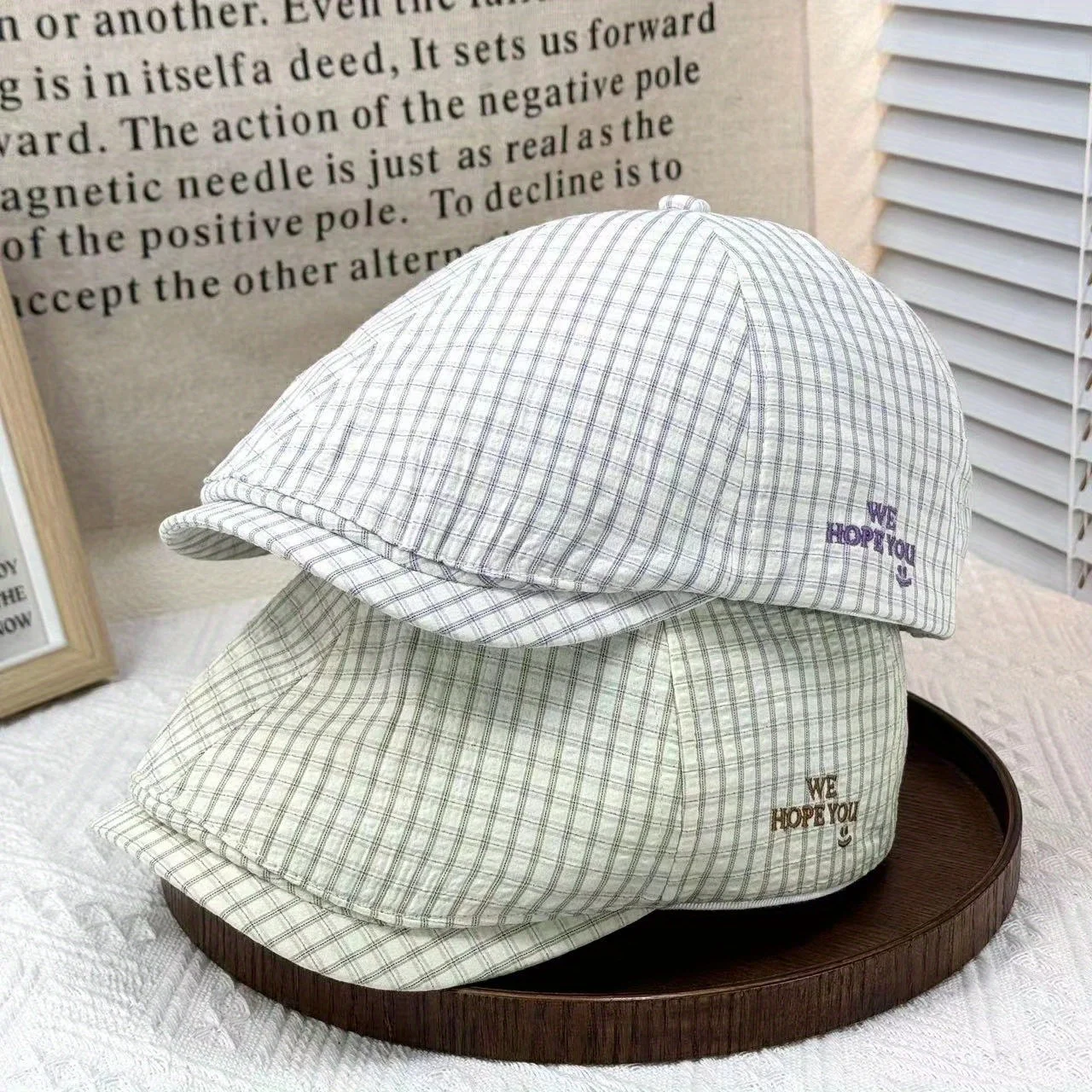 

Vintage Plaid Beret Hat Women Reversible Newsboy Cap Adjustable Large Size Fashion Casual Baker Boy Spring Autumn