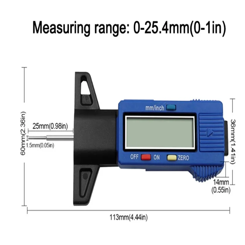 Digital Car Tyre Tire Thickness Gauges Depth Gauge Tyre Tire Tread Depth Gauge Caliper Tyre Wear Detection Measuring Instruments