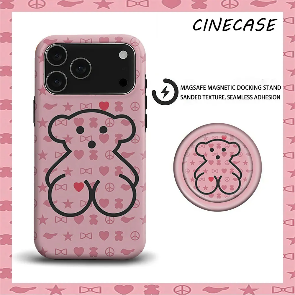 Funda Candy Bear T-TOUS 2 en 1 Mate para MagSafe con PopSocket Grip Bumper a juego para iPhone 17 16 15 14 13 Pro Max