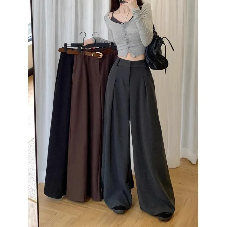 Black wide-leg pants women's new spring and summer 2025 black drape floor trousers