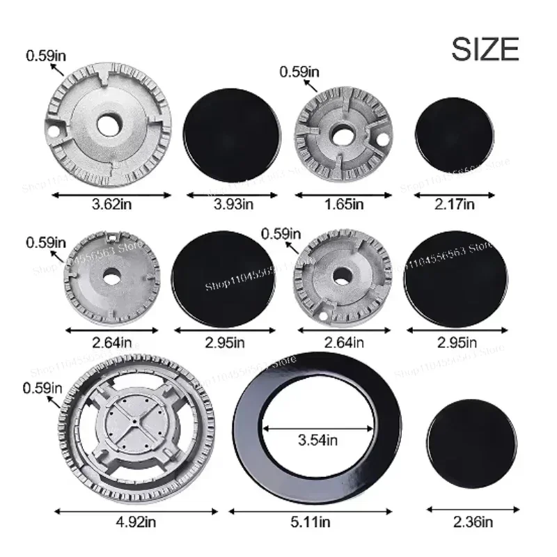 Cooker Hat Set for Oven Gas Hob Burner Crown Flame Surface and Burner Head Replacement for SABAF Stove Handles Lid Kit