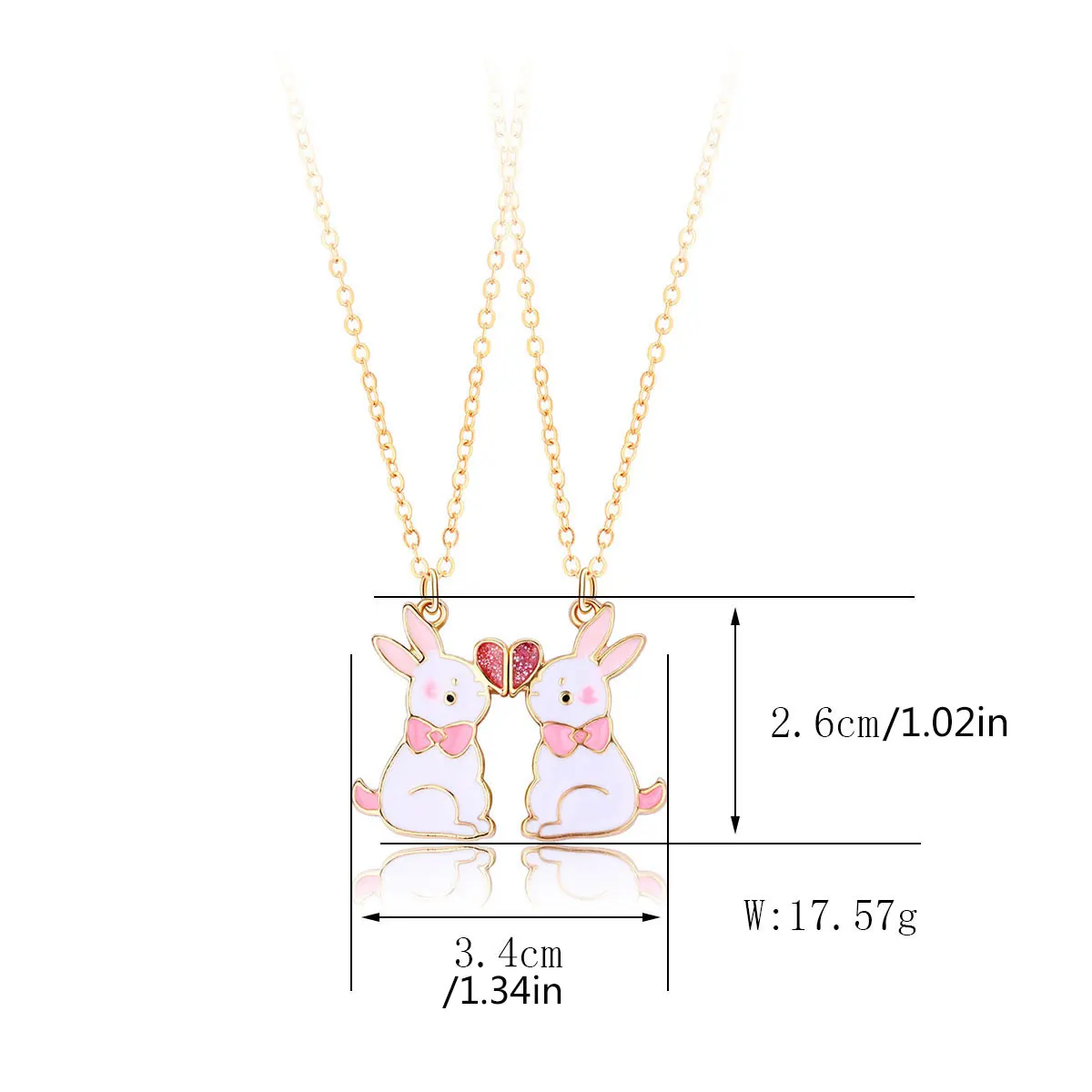 2 Pcs Good Friend Alloy Dripping Oil Cute Rabbit Magnetic Charm Pendant Fashion Exquisite Necklace Girl Festival Gift Jewelry