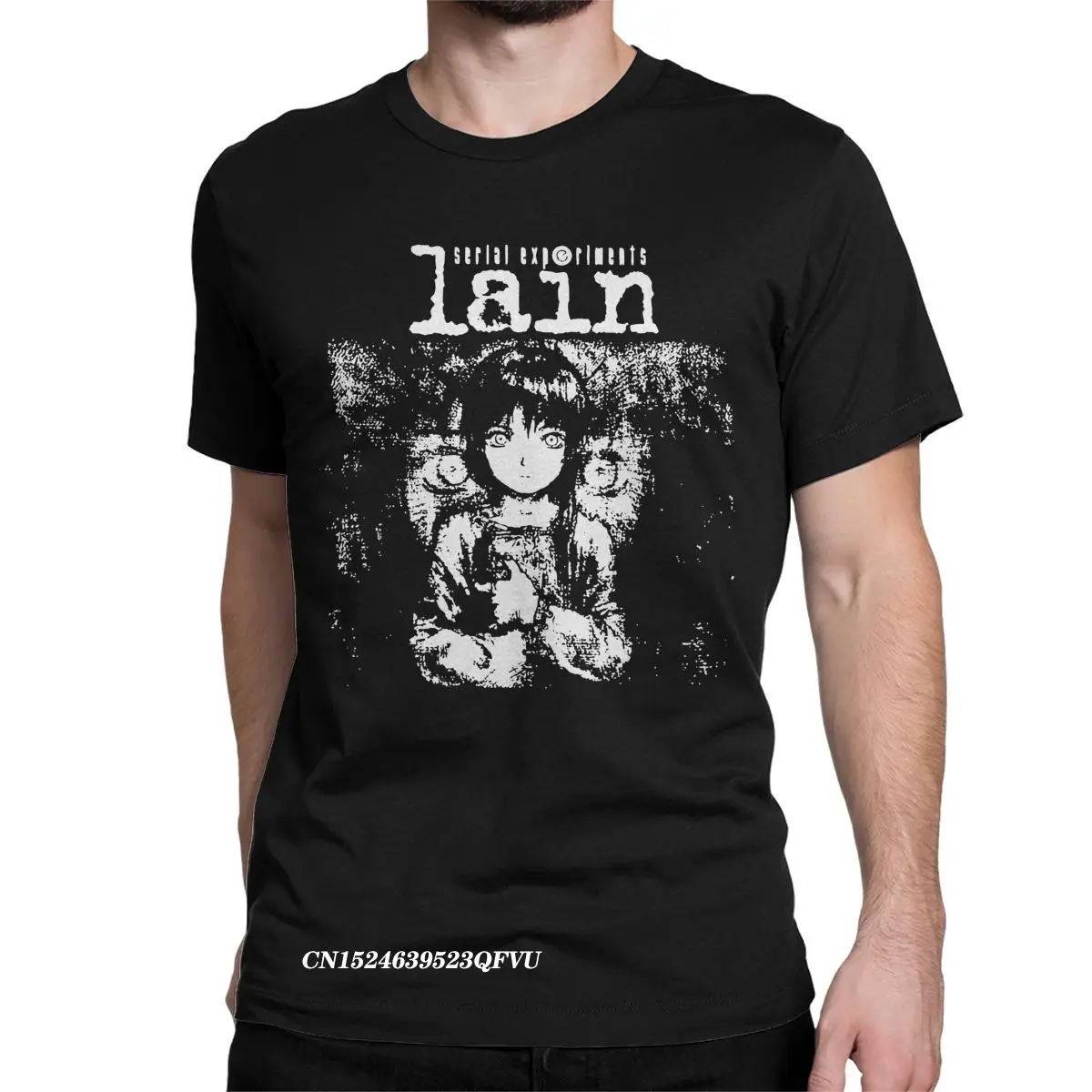 Serial Experiments Lain Tee Shirt Men Anime Fun Premium Cotton Tee Shirt Round Neck Harajuku Tshirt Summer Clothes