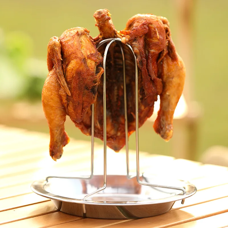 

Outdoor grilled chicken rack Charcoal grilled chicken plate Non-stick bottom folding Portable Removable fork chicken racks