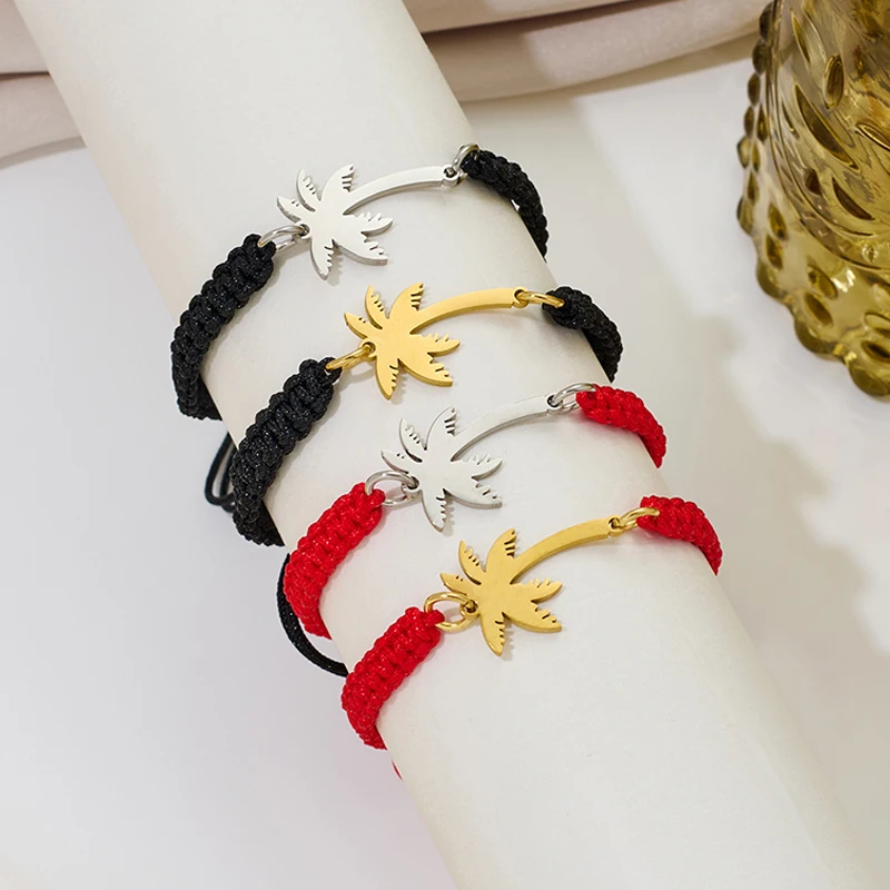 Pulseras bohemias hawaianas con dijes de palma de coco para mujeres y hombres, brazaletes hechos a mano, Pulseras de joyería de verano de tamaño ajustable trenzado