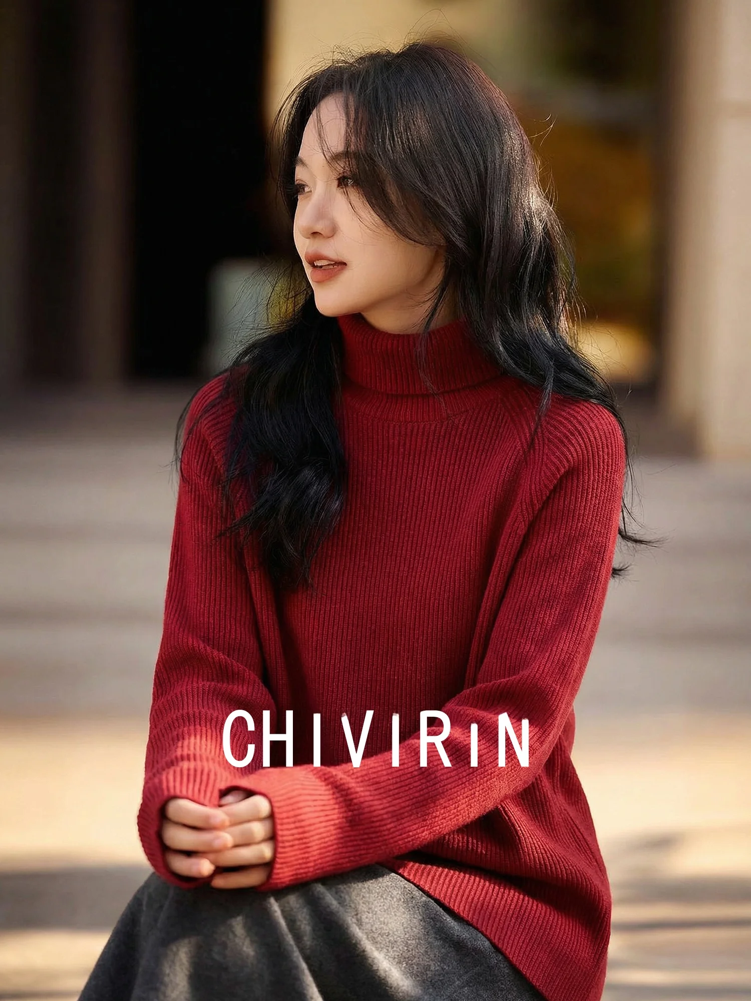

Chivirin Camere Knitted High Collar Woolen Sweater Women's Mid-Length Slimming Base irt Spring Autumn New Year Special