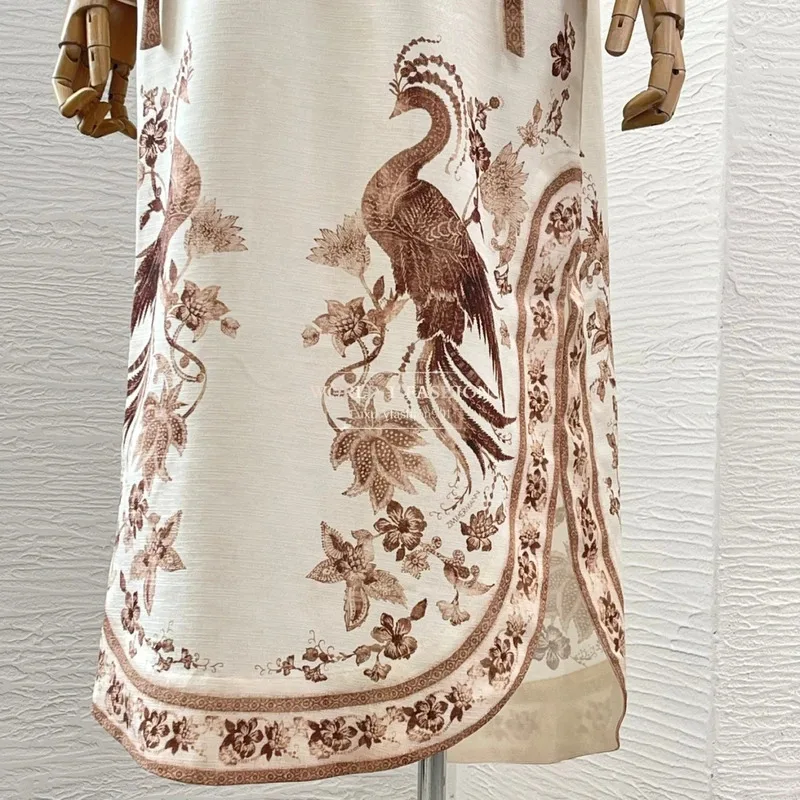 Robes d'été pour femmes, Vintage, Beige, manches longues, capuche, imprimé Floral paon, robe mi-longue ample, 2025