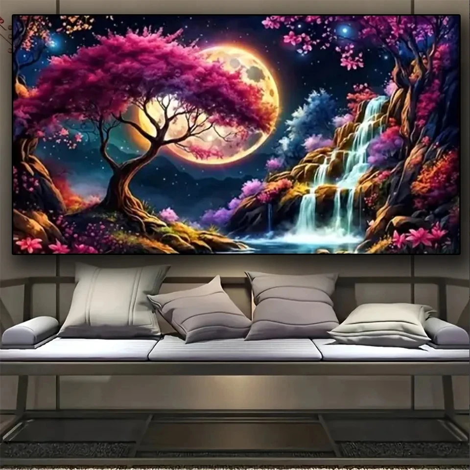 Diy Large Size Diamond Painting Kits For Diamond Mosaic Waterfall Sakura Landscape Diamond Art Paintings Full Drill Craft Kits