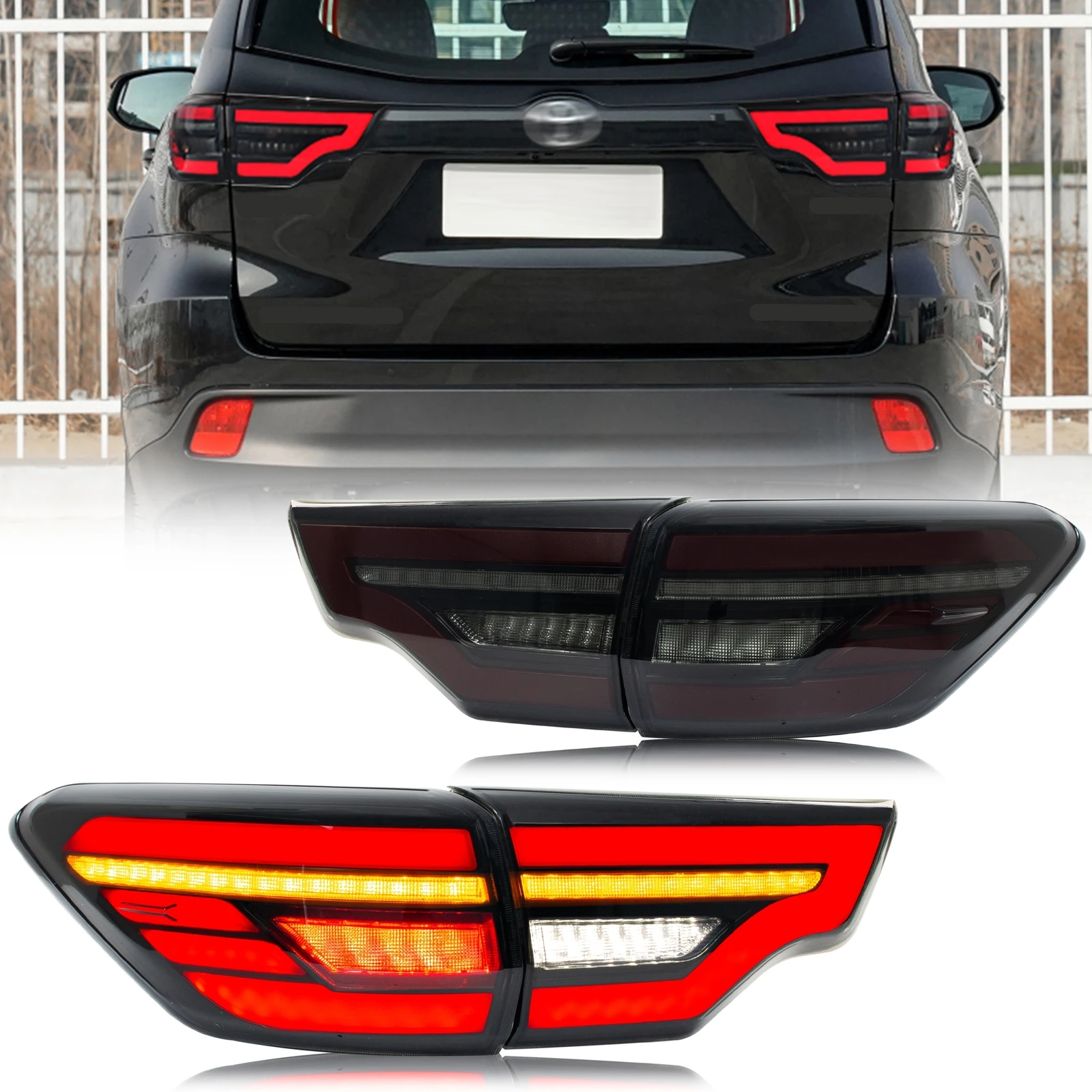 

LED Sequential Black Tail Lights Assembly For Toyota Highlander 2015-2019 Sequential Turn Signal Trunk Rear Brake Lamps