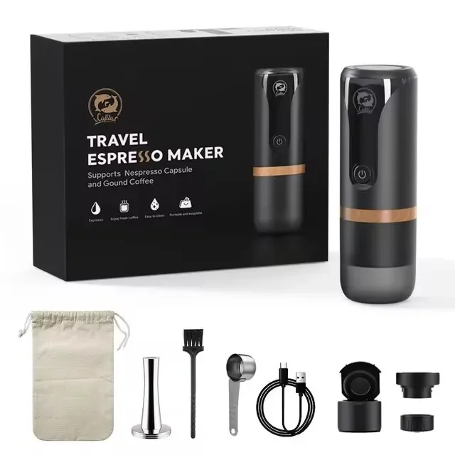 

New Portable Nespresso coffe maker Espresso Rechargeable Coffee Machine Outdoor Trave built-In Battery Extraction Powder & Capsu