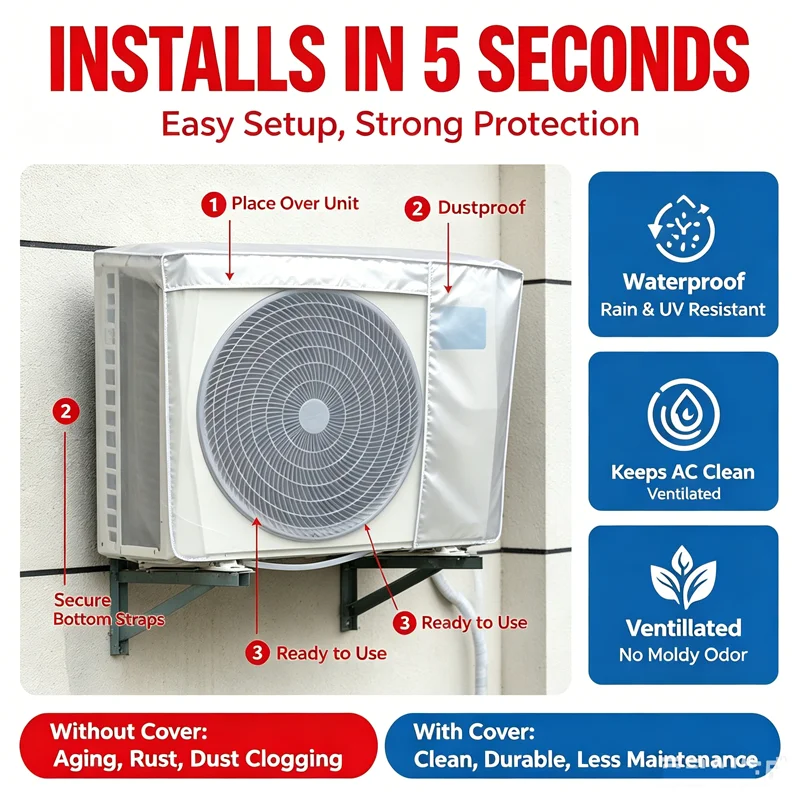 1PC Breathable Mesh Air Conditioner Outdoor Cover No Need Remove While Running Waterproof Silver Coated AC Split Protector Cover