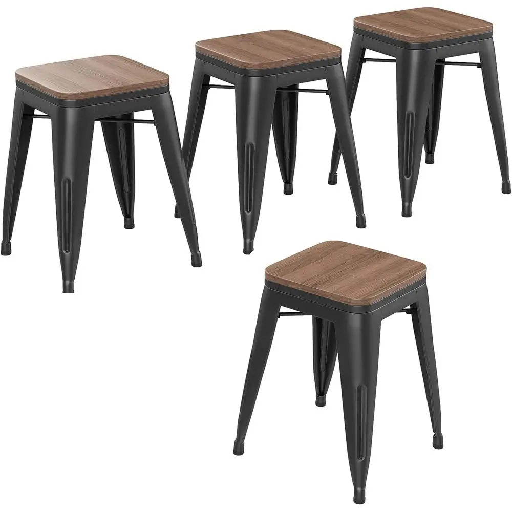 

Stackable Metal 18 Inch Short Stools, Matte Black Dining Chairs Set of 4 for School or Home Use