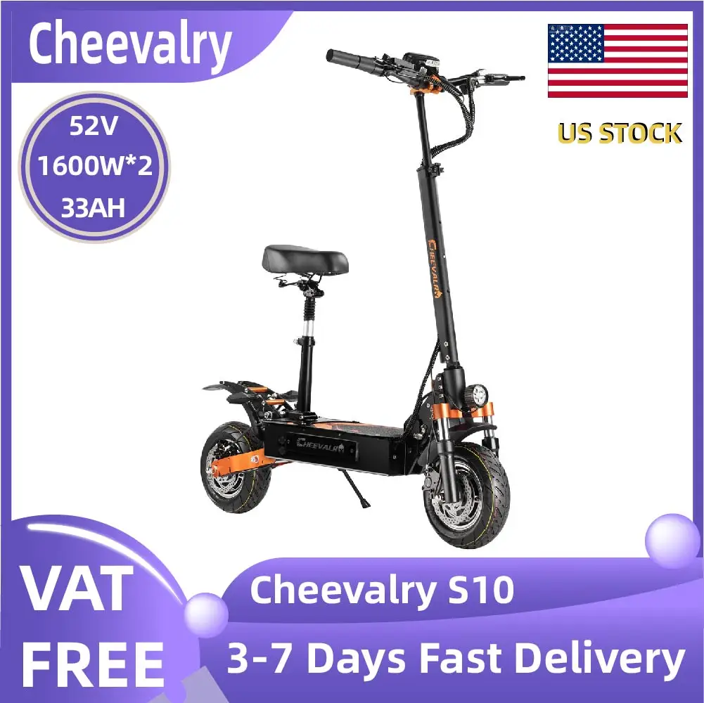 

Cheevalry S10 1600W*2，Adult Electric Scooter 52V 33AH Folding E-Scooter 10 Inch Tire city E-Scooter