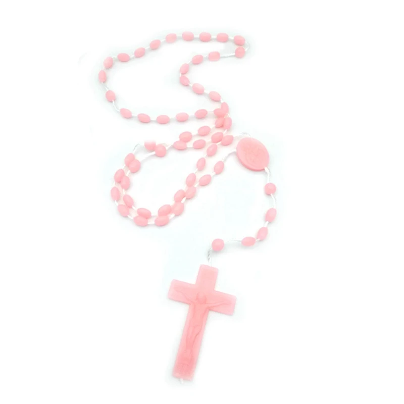 Plastic Cross Pendant Wired Rosary Necklace Multi-color Mixed Gift For Men Women 12pcs/Lot