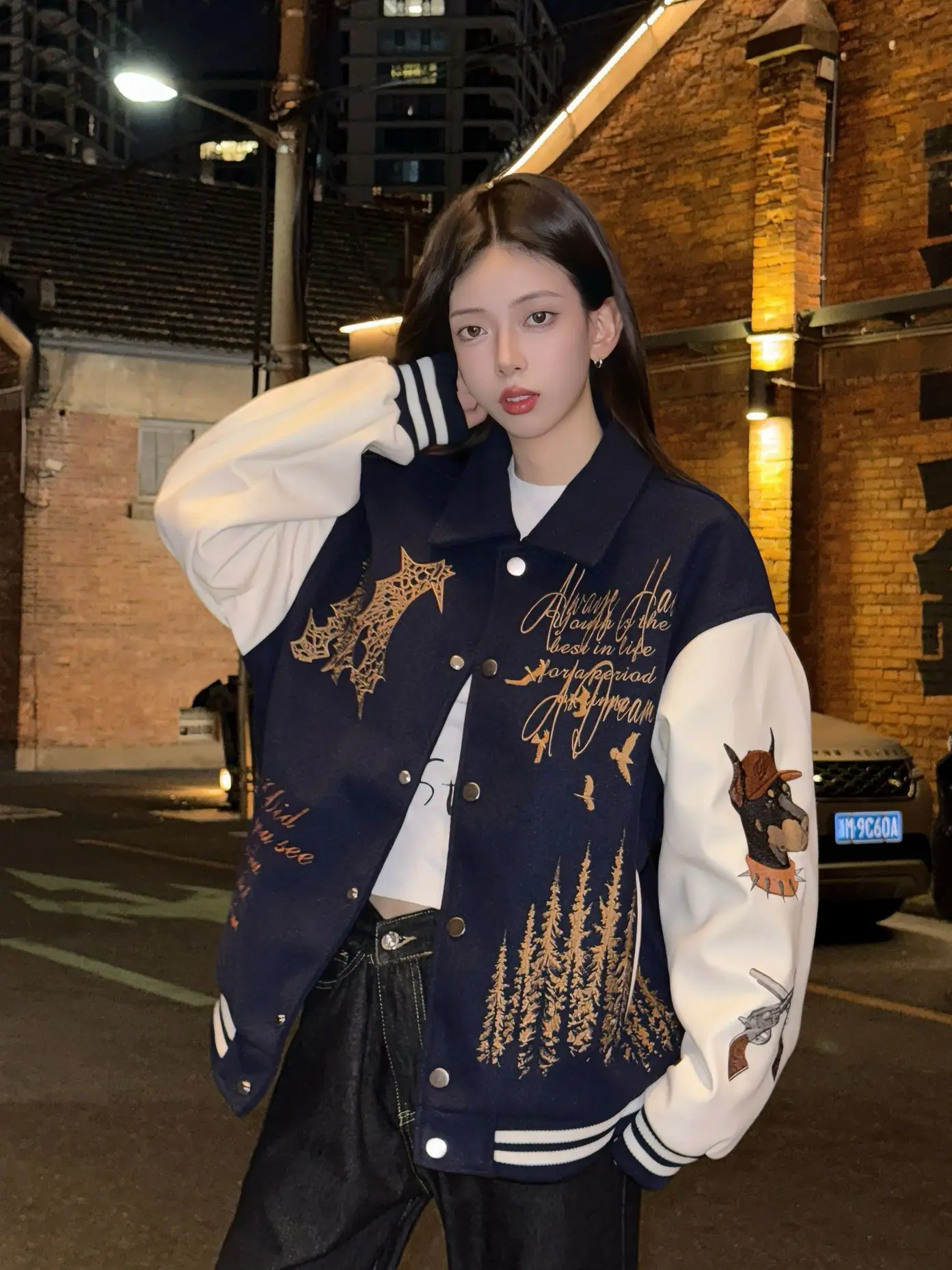 

Baseball Jackets Woman Green Womens Summer Bomber Safari Preppy Stand-Collar Loose-Fitting Teens Sleeves Boyfriend Training Down