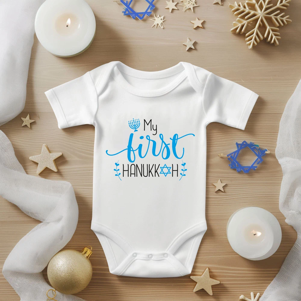 

My First Hanukkah Newborn Baby Bodysuits One-Pieces Infant Boys Girls Unisex Blue Short Sleeve Causal Rompers Toddler Clothes