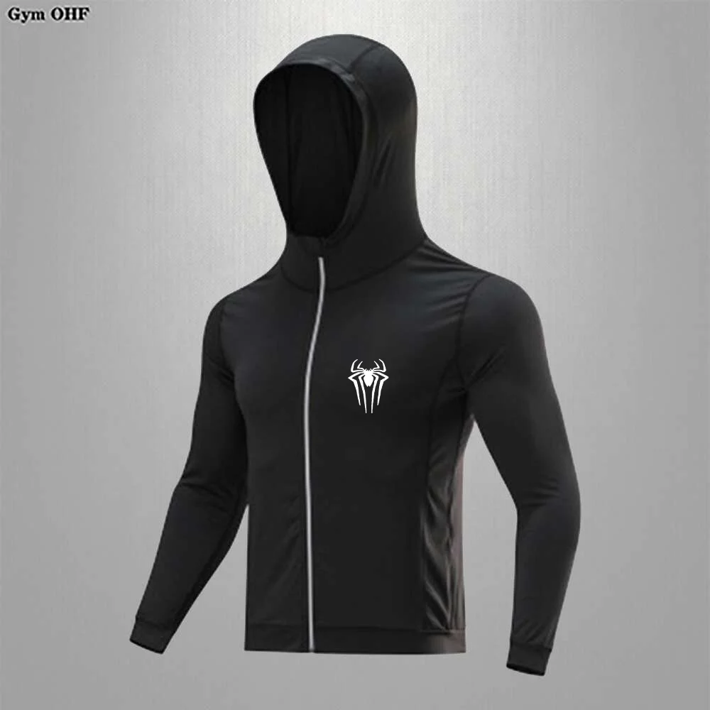 Running Jacket For Men Sports Jackets Printed Zipped Black Men's Hoodie Sweatshirt Outerwear Fitness Training Sportswear