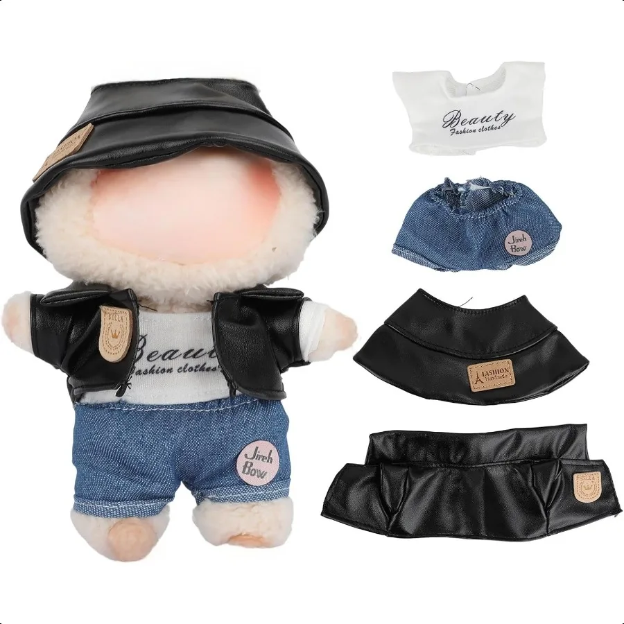 

17 cm Doll Clothes NO Doll Premium Doll Clothing Accories Premium Doll Outfit with Accories Fur Hat + Leather Pants + Printed T
