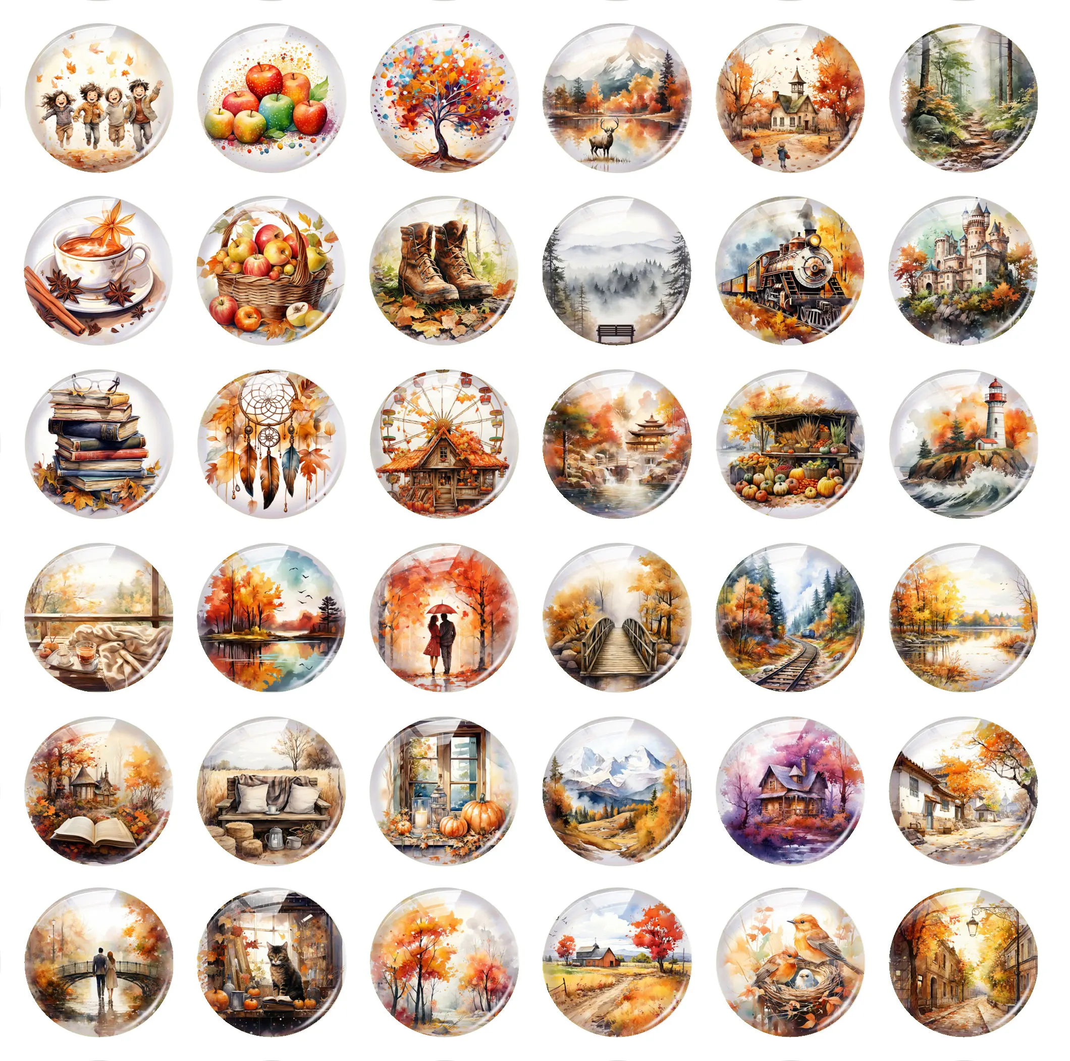 Handmade Thanksgiving Autumn Fall Landscape Photo Glass Cabochon Charms Flatback Demo Flat Back Cameo For Diy Jewelry Making