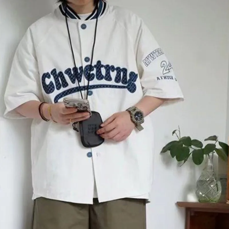 Summer New Round Neck Short Sleeved Shirt Niche Trendy Loose Casual American Baseball Tops College Youthful Minimalist T-shirt