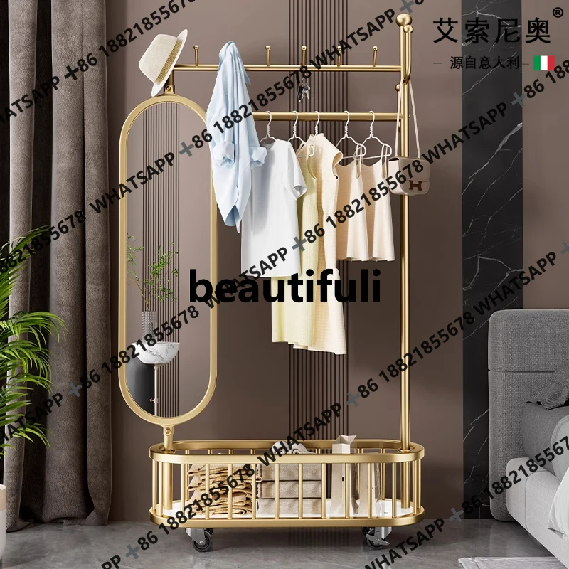 

Легкая роскошная съемная вешалка для спальни, напольная вешалка для одежды, бытовая, интегрированная с зеркалом на все тело