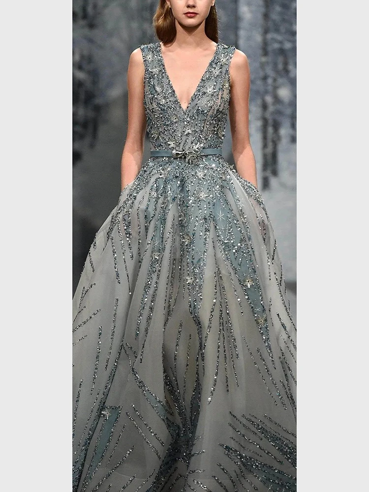 Robe de cocktail de luxe à col en V profond, paillettes perlées, cristal, fibre, invité de mariage, robes de Rhpour la mariée, occasion spéciale, 2023