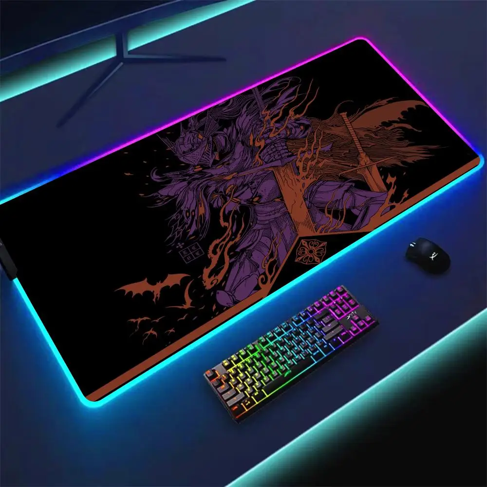 RGB Mouse pad Cool samurai theme anime LED glow gaming mat rubber anti-slip Desk Mat pc accessories Gaming keypad mousepad