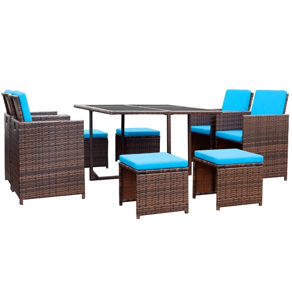 

9 Pieces Patio Dining Sets Outdoor Space Saving Rattan Chairs with Glass Table Patio Furniture Sets Cushioned, Customized