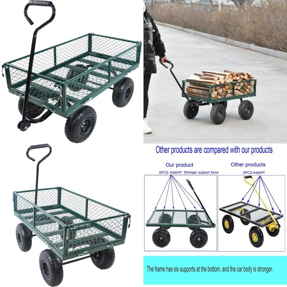 Large Outdoor Garden Cart with High Capacity, Removable Bin, Durable Construction, Green for Yard Work