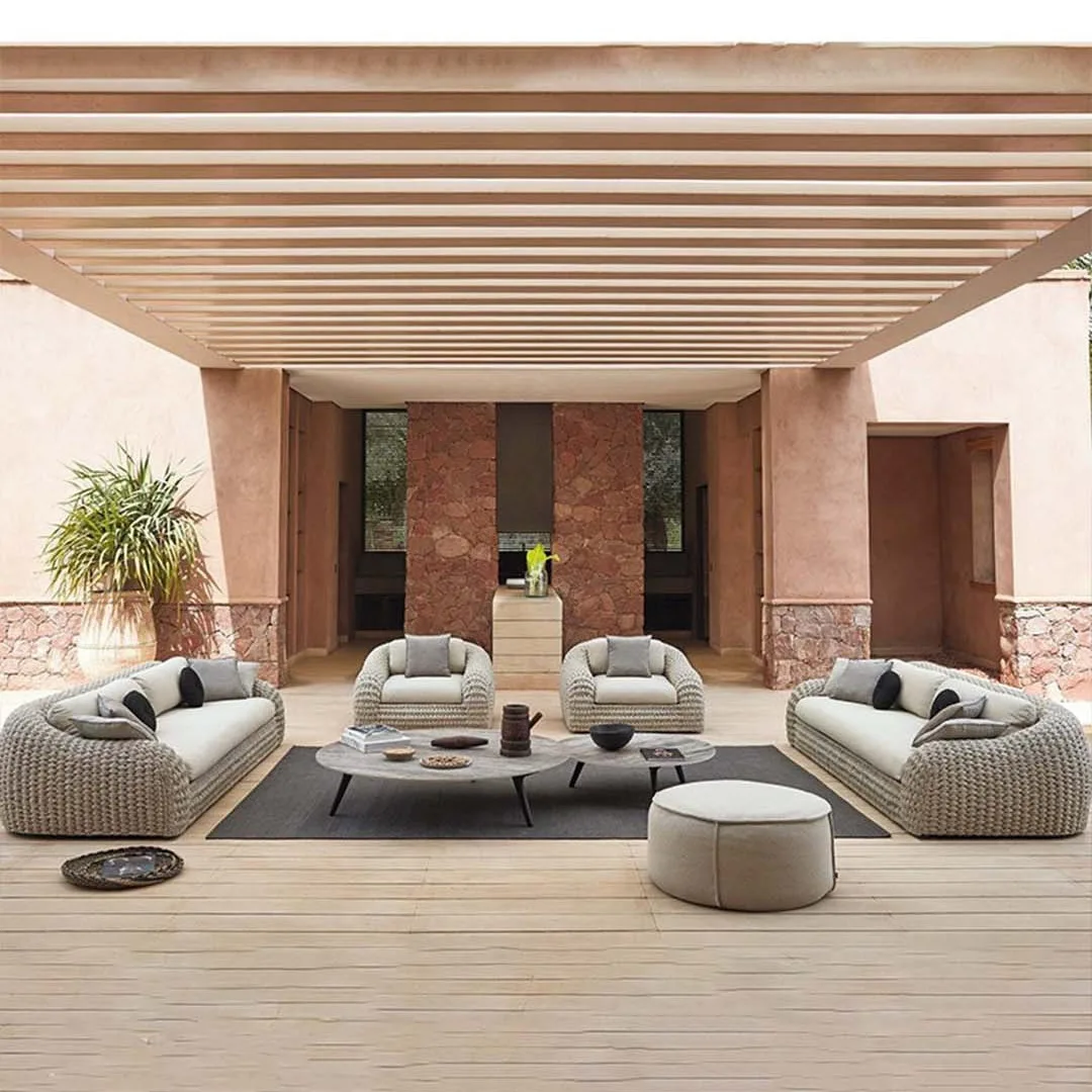 Outdoor rattan sofa combination hotel simple living room open-air bed and breakfast villa courtyard rattan chair tea