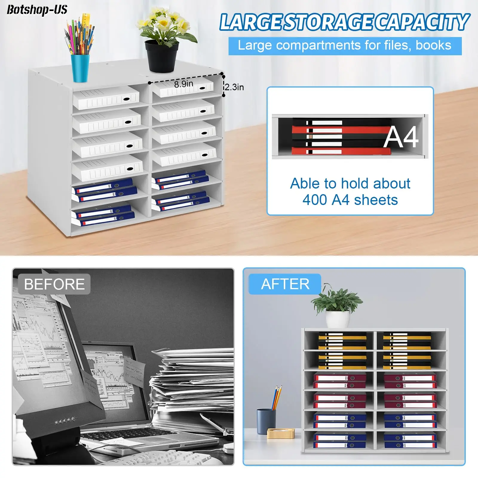 Gdrasuya10 منظم الأدب المكتبي مكتب فارز الملفات مركز البريد حامل المجلات خزانة ورقية مع أرفف قابلة للتعديل ماي