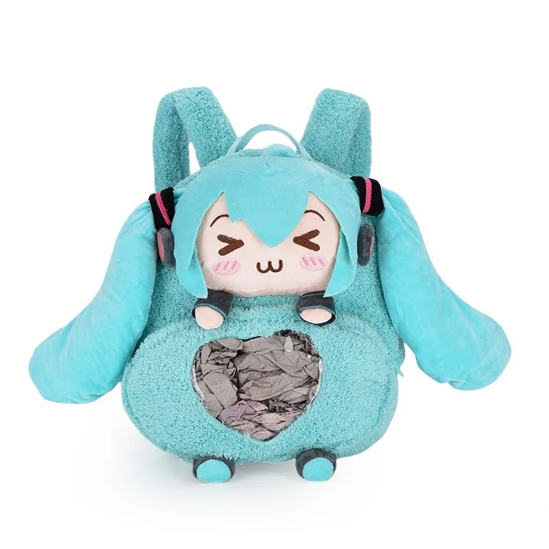 Hatsune Miku New Cute Kawaii Pain Bag Squinting Plush Cartoon Bag Doll Backpack Large Capacity Backpack School Bag Holiday Gift