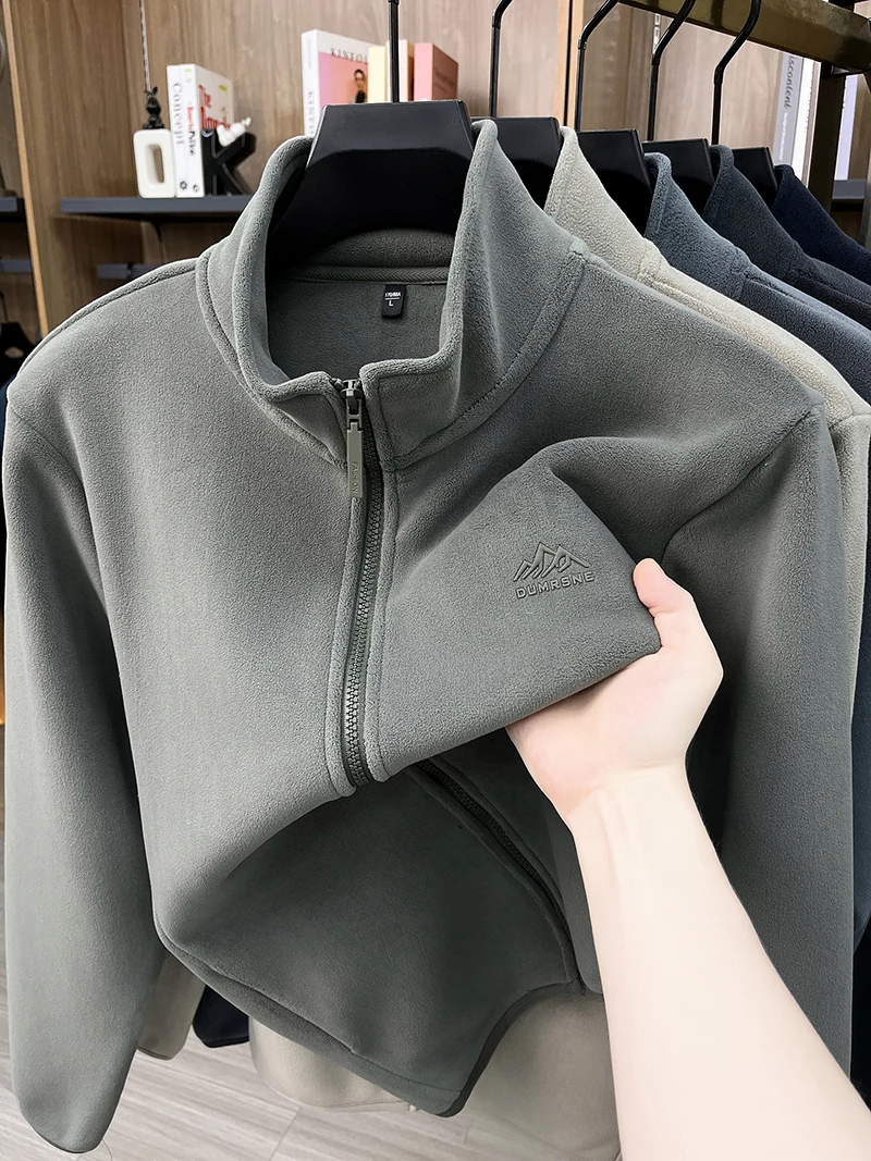 Luxury Brand zipper stand up collar men's jacket warmth autumn winter fashion letter embossed solid color pocket casual coat